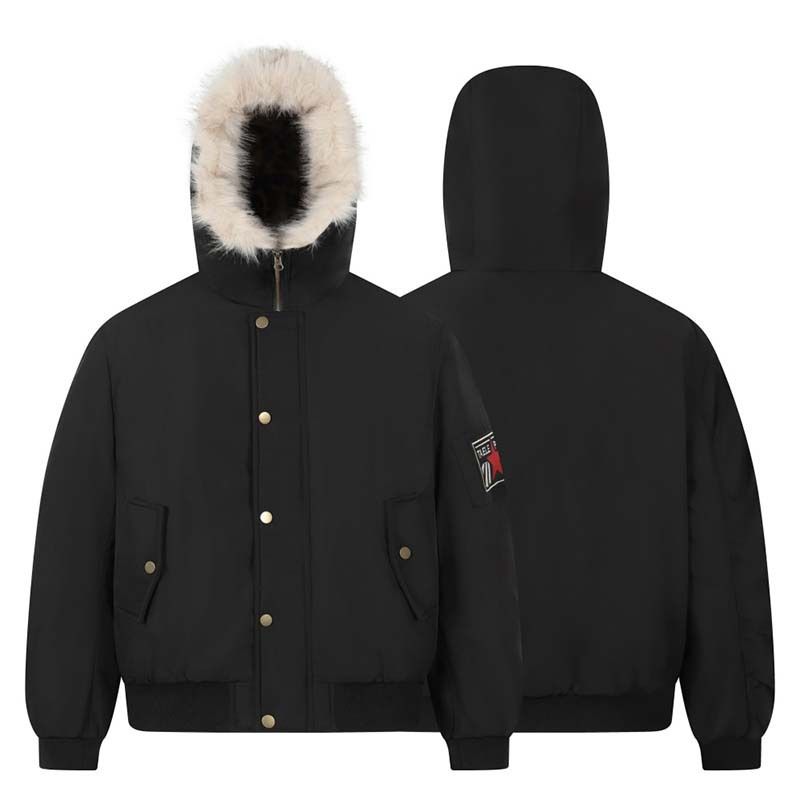 Parka con cappuccio spesso stampato da uomo, parka con cappuccio spesso stampato leopardato da uomo con finiture in pelliccia sintetica, cappotto invernale per un calore casual_voghion.com