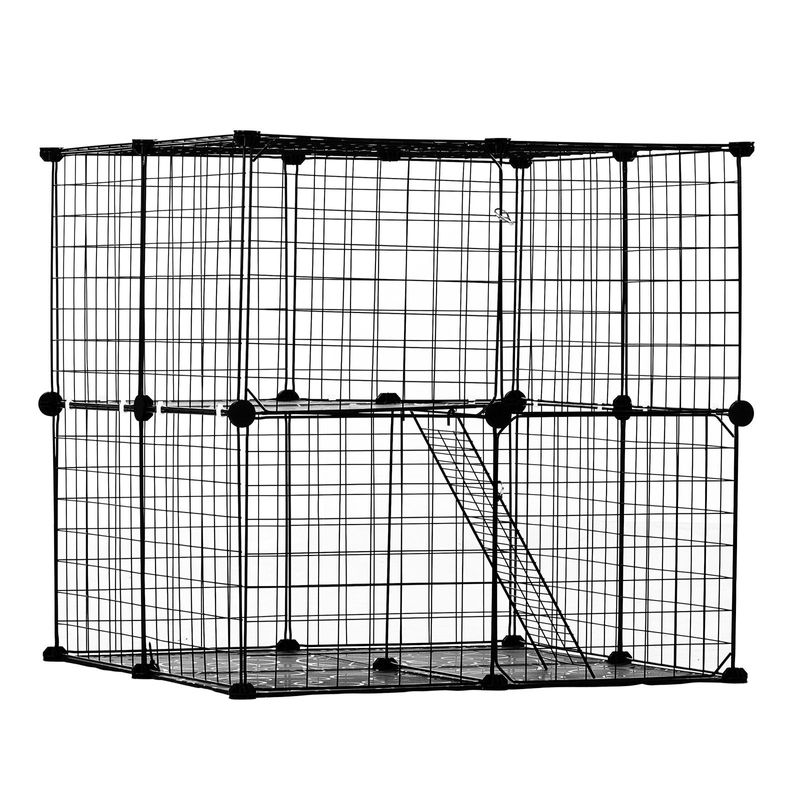 Large 2-tier Cat Cage 28 X 28 X 28" Metal Wire Playpen Catio With Ladder_voghion.com