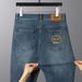 Jeans haut de gamme, produits européens, pantalons pour homme, broderies tendance printemps-été, pantalon slim droit en denim léger et extensible_voghion.com