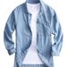 Retro Denim Shirt For Men - Vintage Washed Cotton Oversized Open Front Shirt, Casual Long Sleeve Button-Down With Chest Pocket_voghion.com