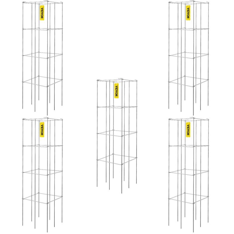 VEVOR Tomato Cages, 11.8" X 11.8" X 46.1", 5 Packs Square Plant Support Cages, Silver PVC-Coated Steel Tomato Towers For Climbing Vegetables, Plants, Flowers, Fruits_voghion.com