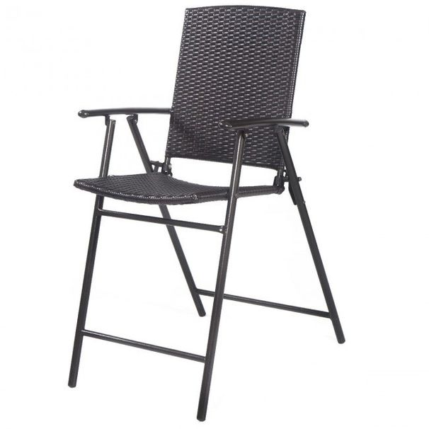 Set of 4 Folding Rattan Bar Chairs with Footrests and Armrests for Outdoors and Indoors_voghion.com