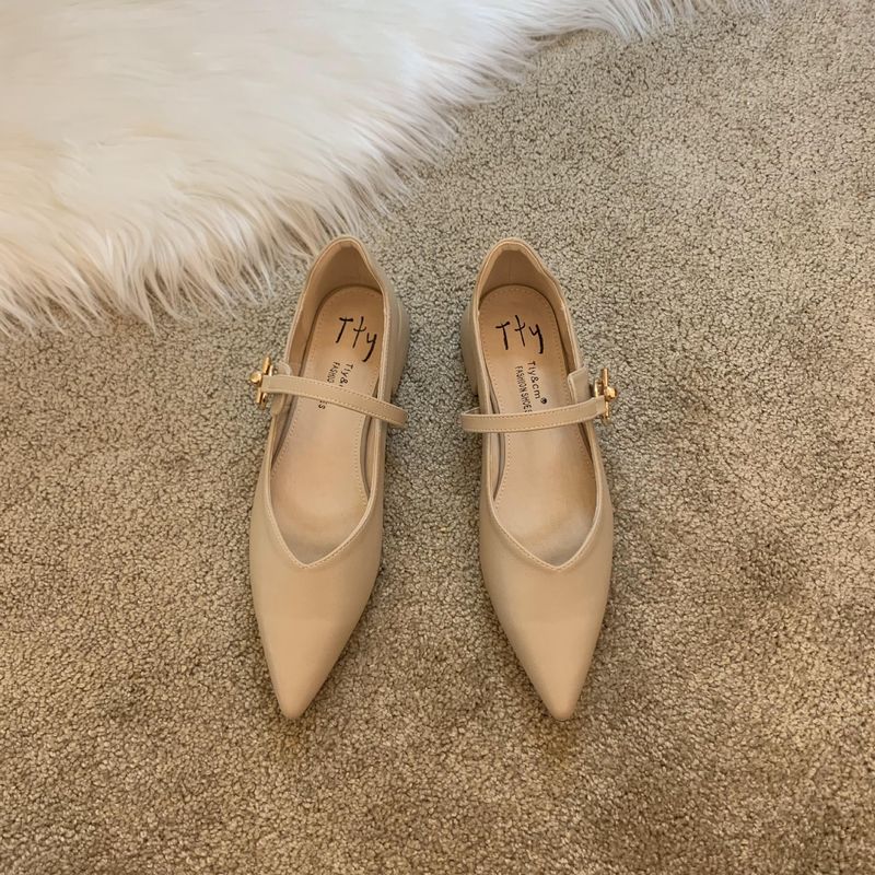 Women's design niche low heel French vintage single shoe thick heel buckle women's shoes_voghion.com