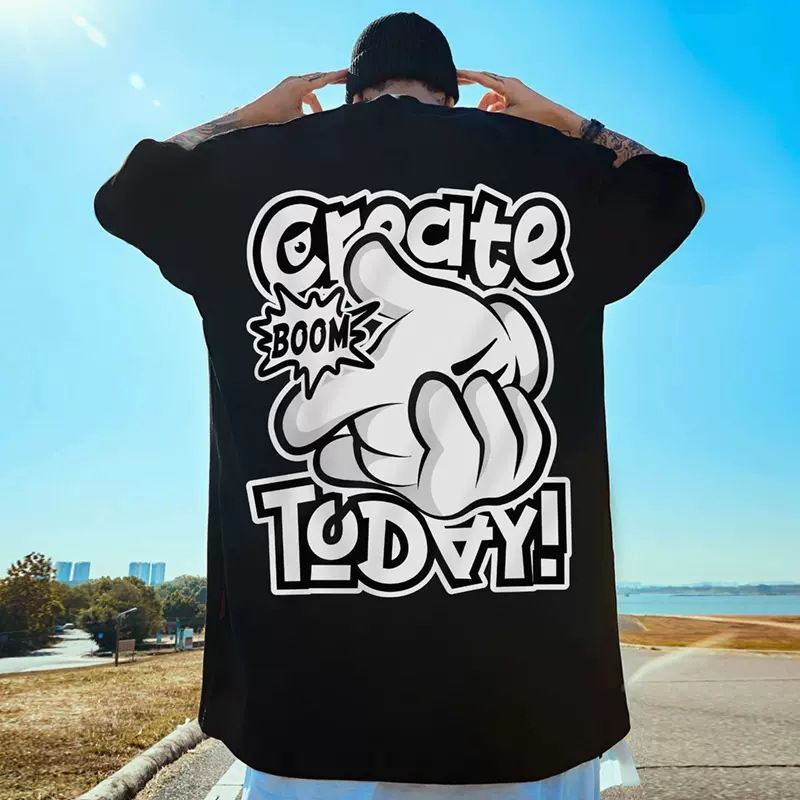 C & JAmerican Street Fashion Brand Hip Hop Short Sleeve Men's Loose Size Plus Fat Half Sleeve T-shirt ins Fashion Couple_voghion.com