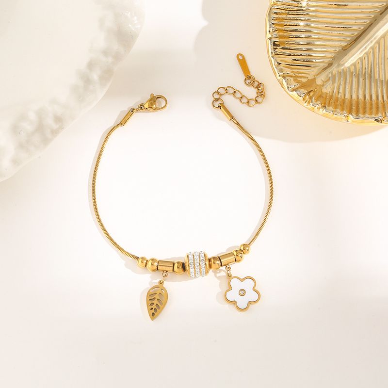 Bracelet ajustable en acier titane avec fleur fraîche de créateur, accessoire pour main avec boule brillante_voghion.com