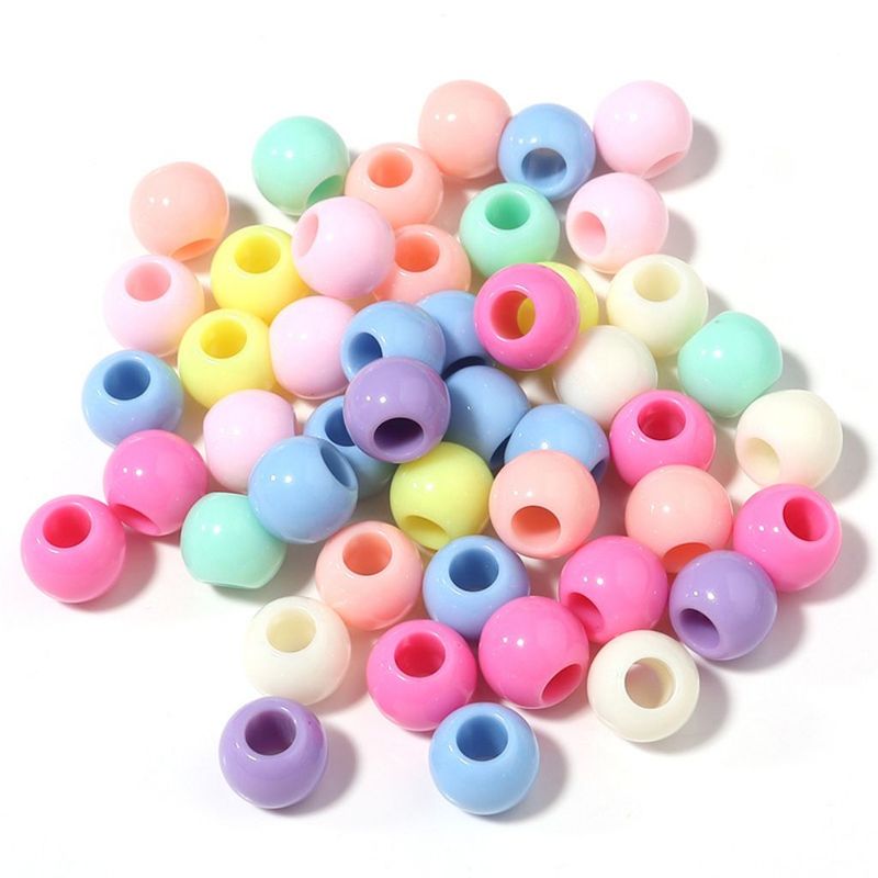 100 pieces of 12mm random mixed color acrylic round big hole dreadlock bucket beads DIY beaded mobile phone chain necklace loose bead accessories_voghion.com