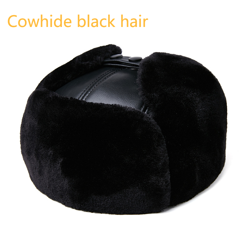 Trapper Hats Middle-aged and elderly Lei Feng hat men's winter thick warm outdoor ear protection cotton hat elderly leather cowhide sheepskin hat_voghion.com
