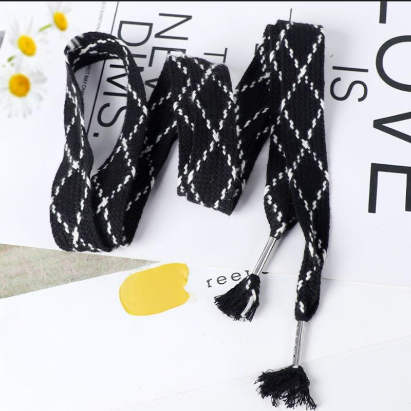 Acessórios para sapatos Colorido borla pé cintura corda xadrez plana larga fio de algodão adequado para cadarços calças cinto metal_voghion.com