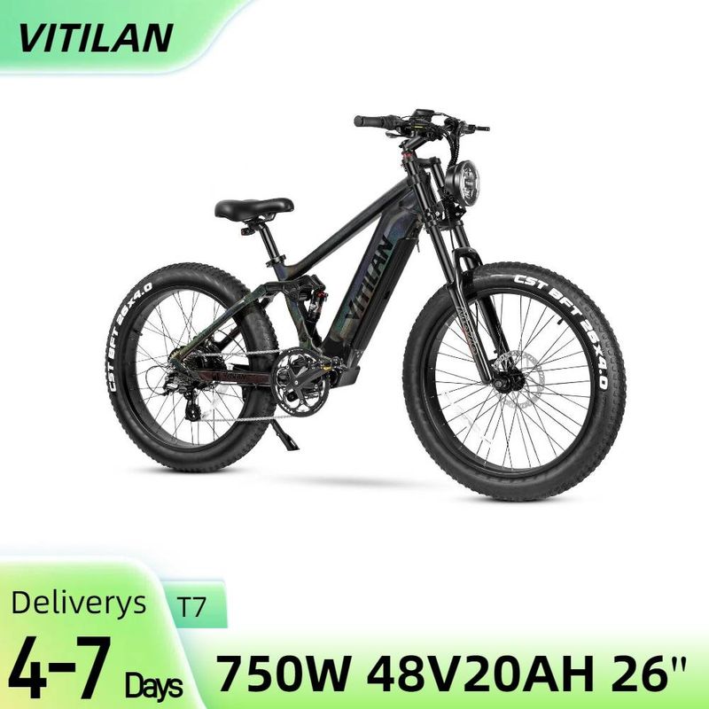 Bicicleta eléctrica de montaña Vitilan T7, neumáticos anchos de 26 x 4,0 pulgadas, motor Bafang de 750 W, batería de 48 V y 20 Ah, SHIMANO de 8 velocidades_voghion.com