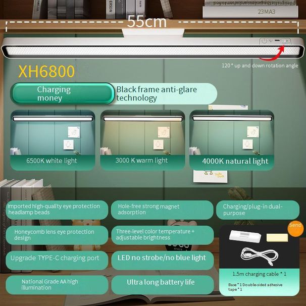 Smart LED Desk Lamp With Remote Control, Adjustable Brightness & Color, Eye-Caring Study Light For Dorm Room, Magnetic Base, Rechargeable Battery_voghion.com