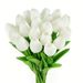 Lot de 10 tulipes blanches élégantes à tiges vertes - Tulipes artificielles réalistes à cœur jaune vif_voghion.com