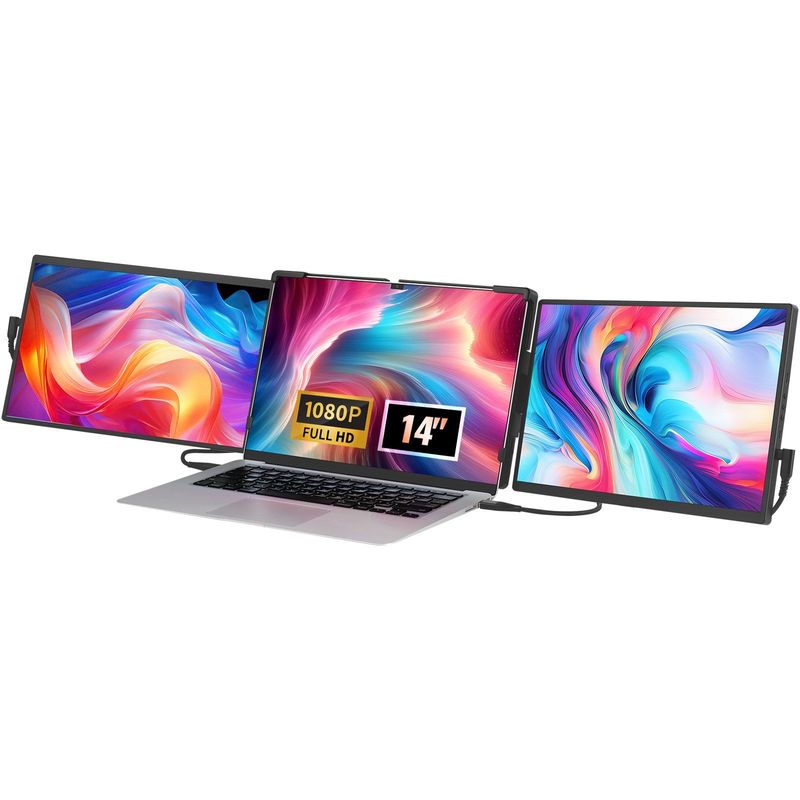 VEVOR Portable Laptop Screen Extender, 14" FHD 1080P IPS Triple Extended Monitor For 13"-17" Laptop, Swivel Portable Monitor USB-C/USB-A/Mini HDMI Port, Compatible With Mac/Wins/Android/Switch/PS5_voghion.com
