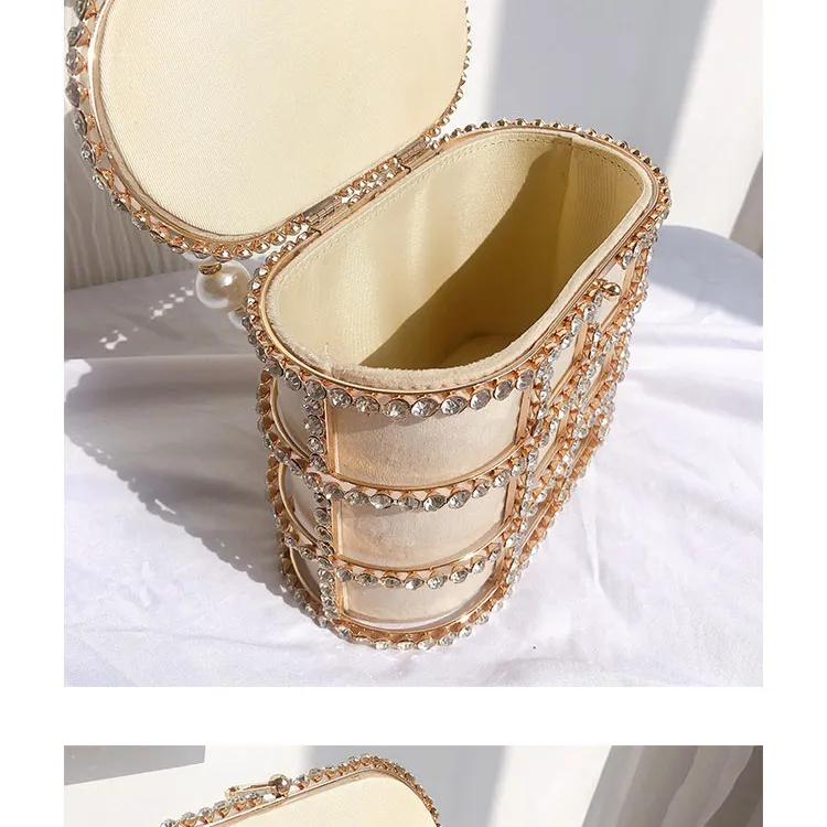 Diamonds Basket Evening Clutch Bags Women 2023 Luxury Hollow Out Preal Beaded Metallic Cage Handbags Ladies Wedding Party Purse_voghion.com