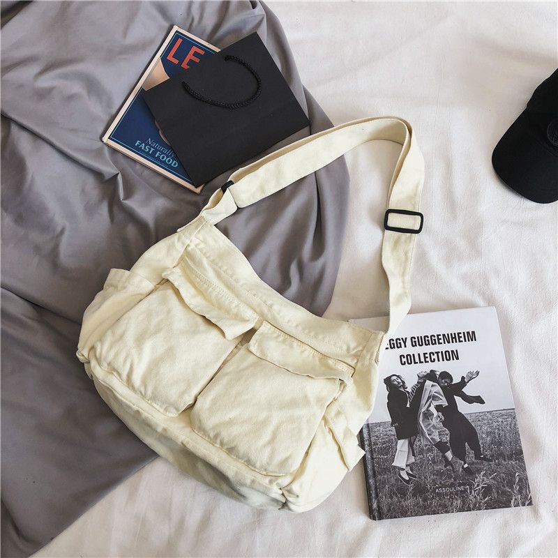 Crossbody Bag Canvas Single Shoulder Crossbody Bag Men's And Women's Large Capacity Art Casual Bag Neutral Tote Bag_voghion.com