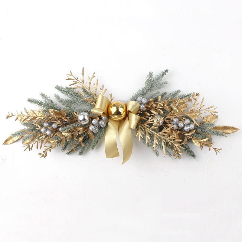Sınır Ötesi İskandinav Yeni Noel Kar Altın Kapı Asılı Noel Çelengi Rattan Kapı Asılı Seti Noel Süslemeleri_voghion.com