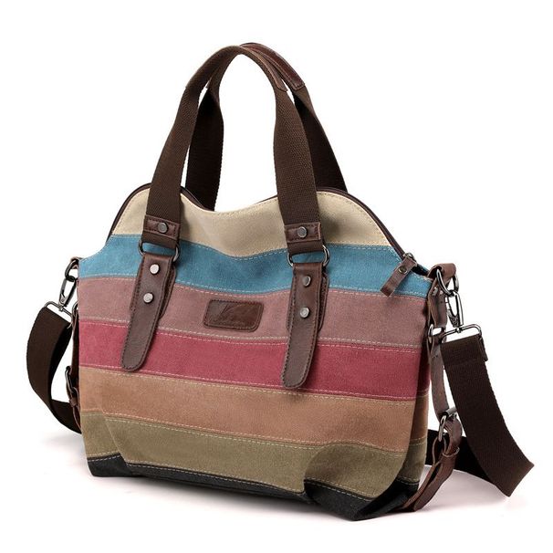 Canvas Contrast Color Women's Handbag Shoulder_voghion.com