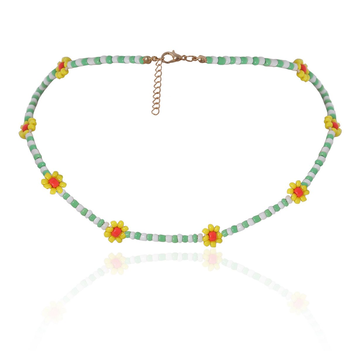 Collana da donna in stile bohémien con fiori a margherita colorata, semplice collana con clavicola con perline retrò femminile_voghion.com
