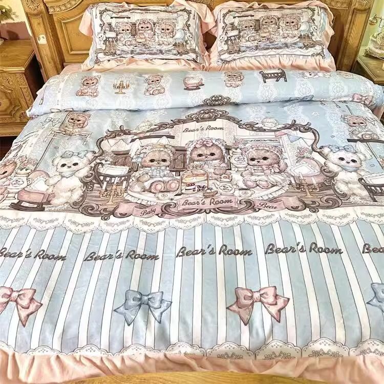 Autumn/Winter Thickened Warm Fleece Four-Piece Set With Coral Fleece Duvet Cover_voghion.com