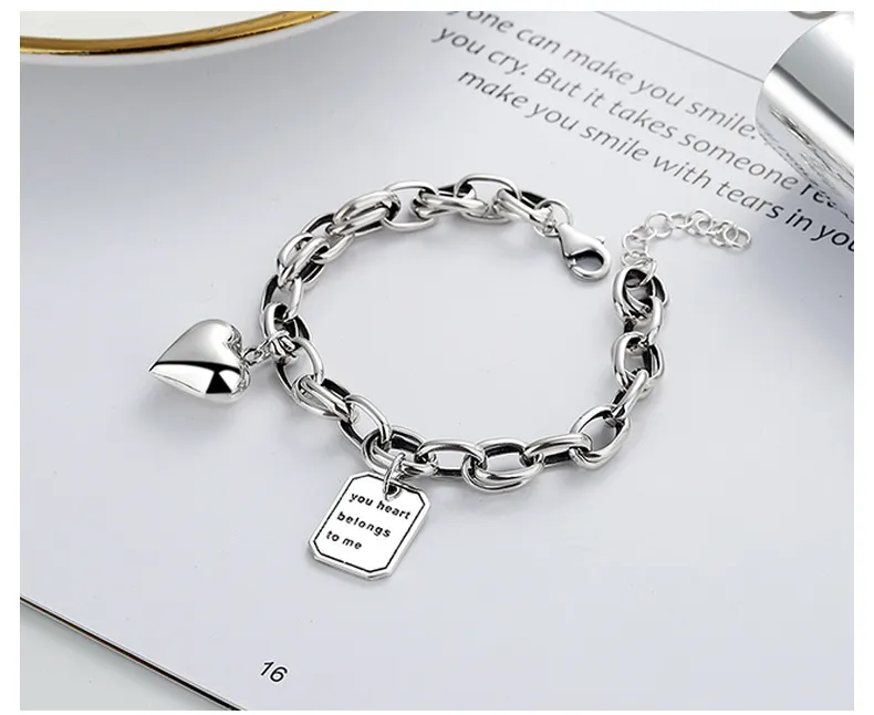 S925 sterling silver jewelry love splicing small square pendant bracelet for women_voghion.com