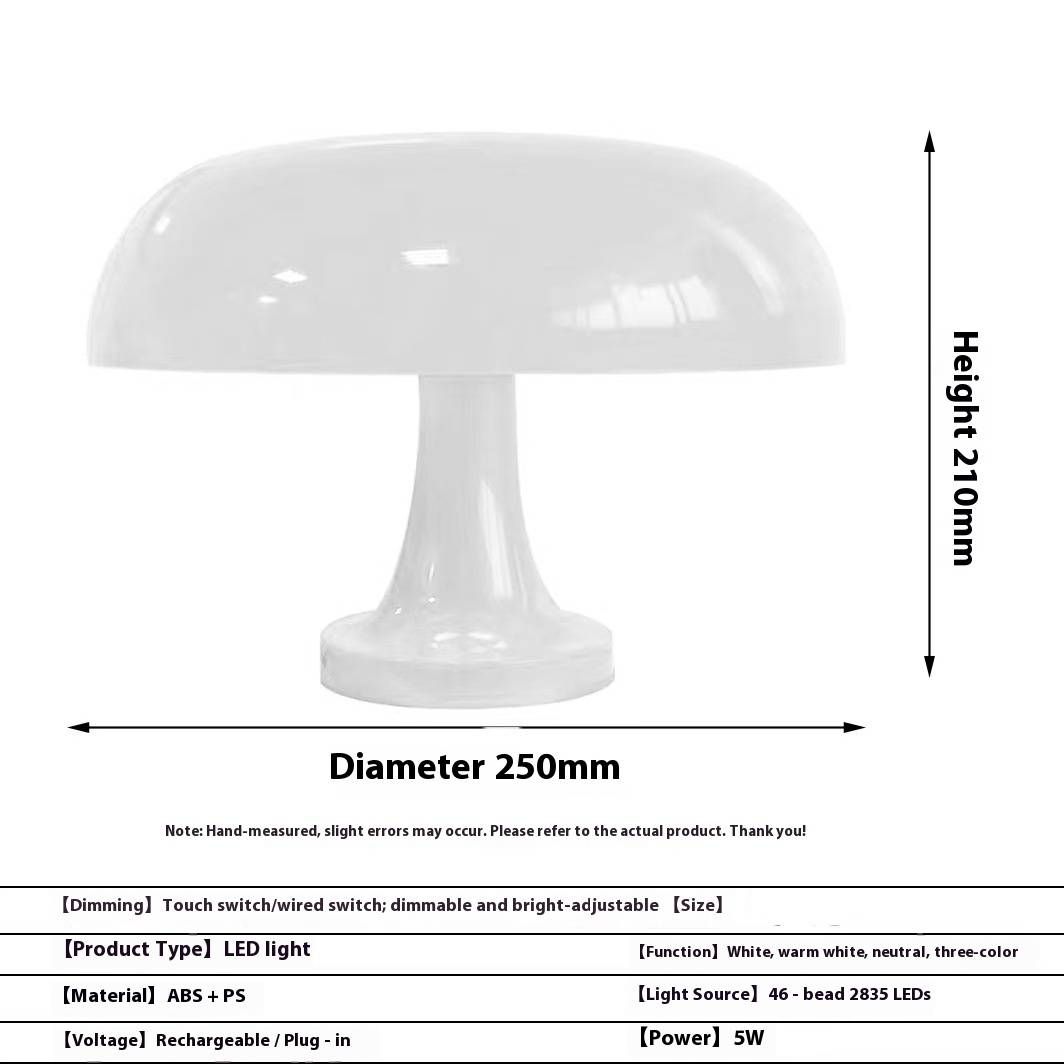 Mushroom Table Lamp - 3-Color Adjustable LED Night Light With USB/Plug-in Options, Aluminum-Plastic Shade (White/Orange)_voghion.com