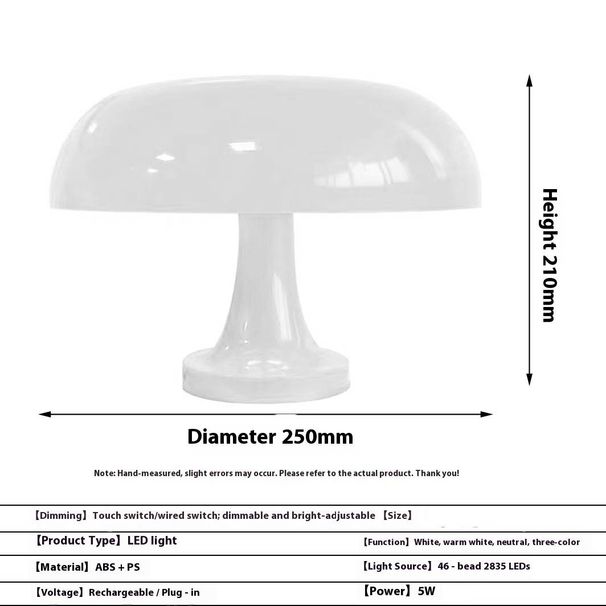 Mushroom Table Lamp - 3-Color Adjustable LED Night Light With USB/Plug-in Options, Aluminum-Plastic Shade (White/Orange)_voghion.com