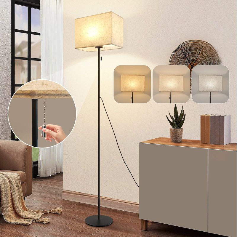 Stehlampe Wohnzimmer Vintage Stehleuchte: Standleuchte Mit LED Lampe Dimmbar 134cm Standlampe Beige Lampenschirm 3000K-6500K Seilzugschalter_voghion.com