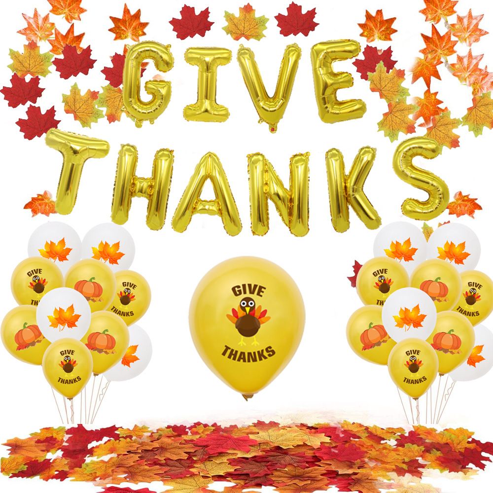 Thanksgiving Party Decorations - Turkey Maple Leaf Pumpkin Latex Balloon Set With "GIVE THANKS" Balloons_voghion.com