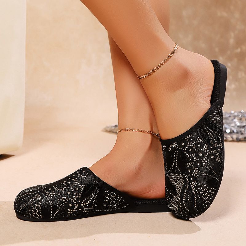Shoes Sequin Lazy Closed Toe Half Slippers Outdoor Wear With Skirt Flat Bottom Temperament Sandals_voghion.com