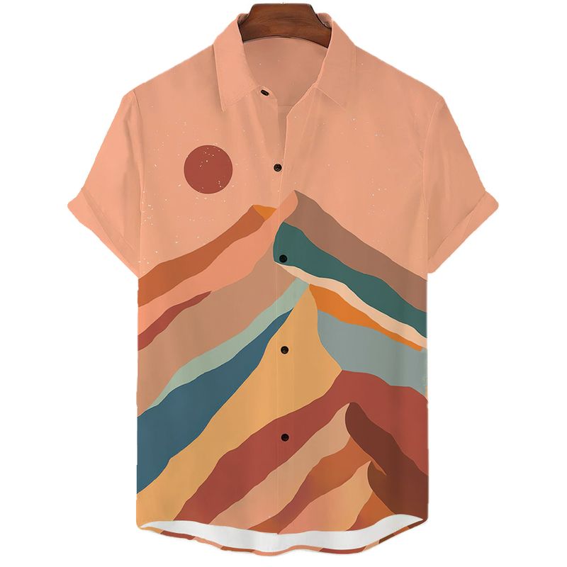 Sommer Sonnenaufgang Herrenhemd Mode Kausales Hawaiihemd Kurzarm Einfaches 3D-Shirt Für Mann Button Beach Tägliche Herrenkleidung_voghion.com