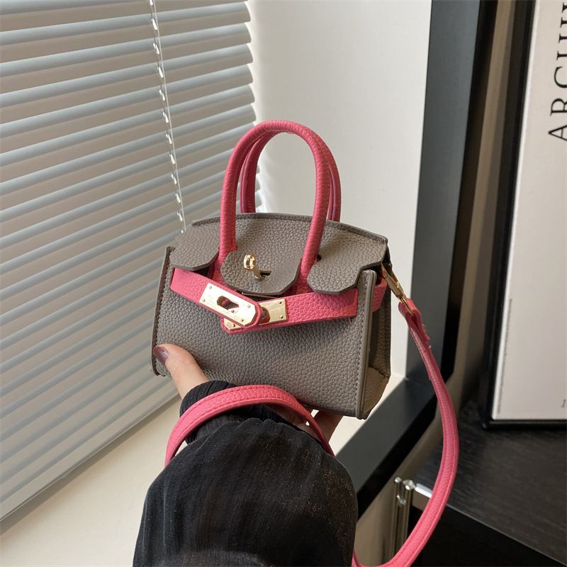 Children's Bag Fashion Litchi Pattern Min Bag Girls Contrast Color Crossbody Bag Women's Red Bag_voghion.com