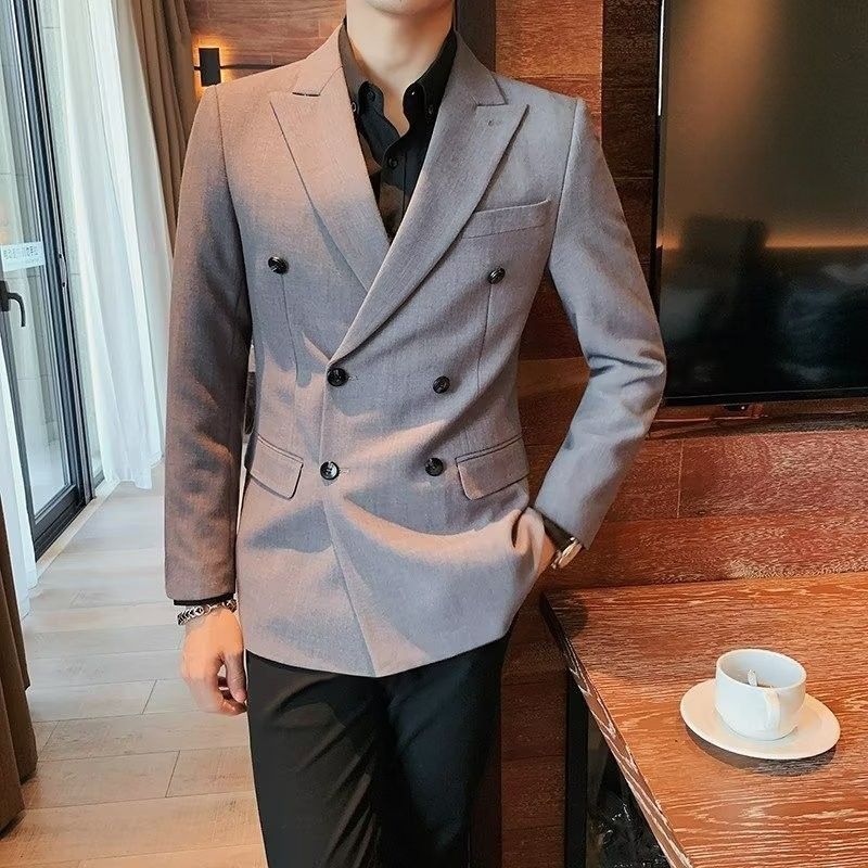 Dvouřadé ležérní sako na jaro a podzim, luxusní britský obchodní oblek v západním stylu, slim fit_voghion.com