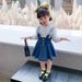 Kids Clothing wholesale girls suit autumn new style children's cute big lapel shirt plus denim overalls skirt two piece suit_voghion.com