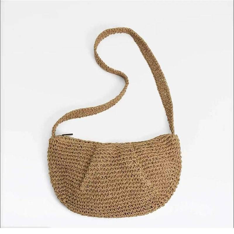 Straw Bag Woven Bag Short Crossbody Straw Bag Pleated Single Shoulder Straw Bag Braided Holiday Beach Bag Women's Bag_voghion.com
