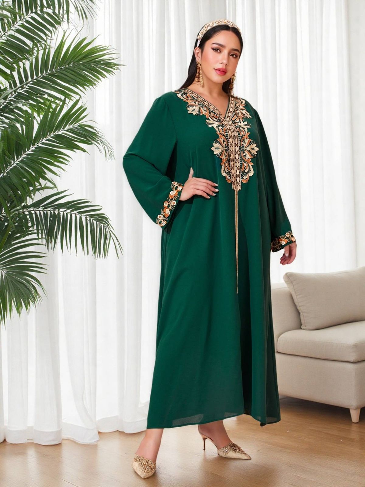 Women's Clothing Eid Al Adha Embroidery Applique Dress Muslim Party Dinner Robe_voghion.com