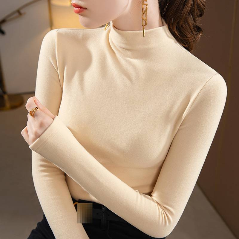 Women's Double-Layer Fleece Thermal Top - Ultra-Soft Round Neck Long Sleeve Base Layer, Stretchy & Warm, Slim Fit Essential For Autumn/Winter_voghion.com
