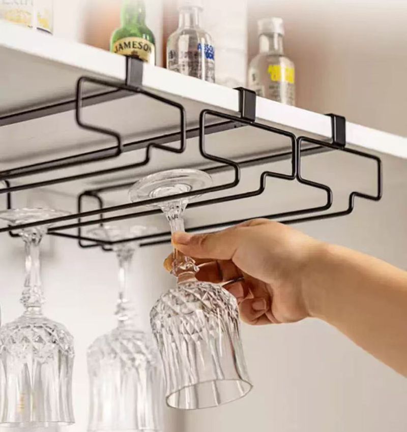 Wine Glass Rack, Upside-down Hanging Wine Glass, No Drilling Required, Suitable For Home Use, Living Room Wine Cabinet Storage._voghion.com