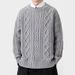 Męski sweter retro z dzianiny kablowej z długim rękawem, swobodny, z okrągłym dekoltem, luźny krój, jednolity kolor, moda zimowa_voghion.com