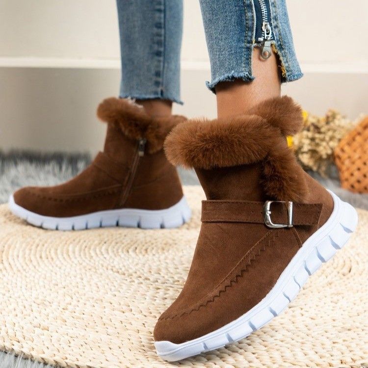 New Large Snow Winter Korean Edition Thick Solid Color Short With Velvet Warm Flat Boots Batch_voghion.com