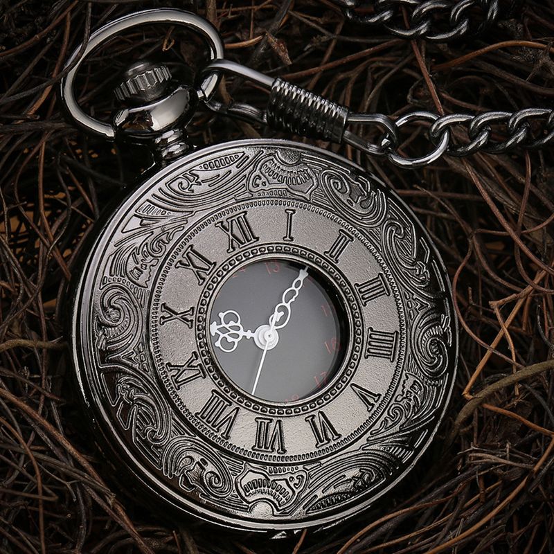 Orologio da tasca antico da uomo e da donna, grande, classico, con doppio display e numeri romani, colore nero_voghion.com