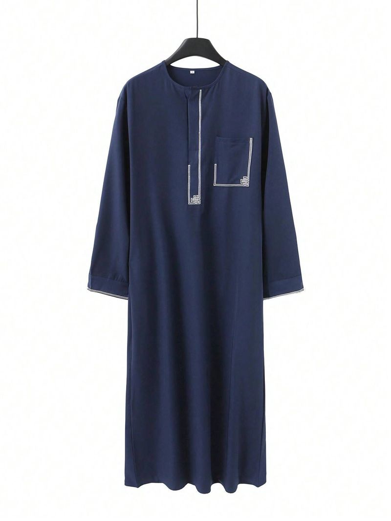 Herrenbekleidung Muslimische Robe Seitentaschen Lose Islamische Kleidung Kurzarm_voghion.com