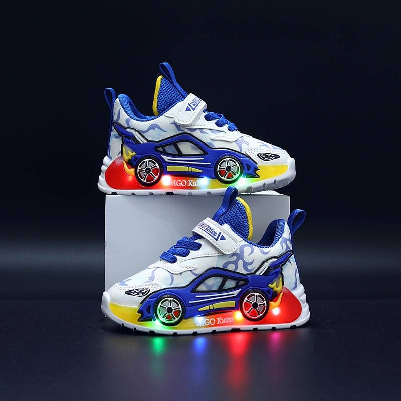 Boys Sports Shoes Children's Flat Comfortable Soft Sole Casual Breathable Spring And Autumn Blue Men's Style With Light And Light_voghion.com