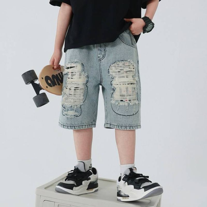 ​​Jeansshorts mit Stretchbund für Jungen – Weiche, gewaschene Baumwolle, 5-Zoll-Jeans (120–170 cm) | Schultauglicher Stil | Vorgeschrumpft und farbecht​​_voghion.com