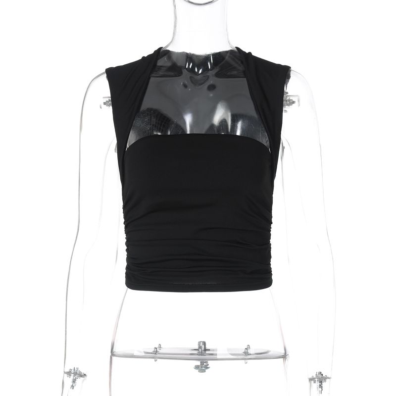 Shemodains Style Ruched High Waist Slim Fit Camisole Women's Square Neck Sleeveless Hot Girl Summer Short Top_voghion.com