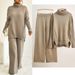 Strickanzüge für Damenbekleidung, Temperament, lässig, geteiltes Design, hochgeschlossener Pullover, einfarbige Hose mit weitem Bein, zweiteiliger Anzug_voghion.com