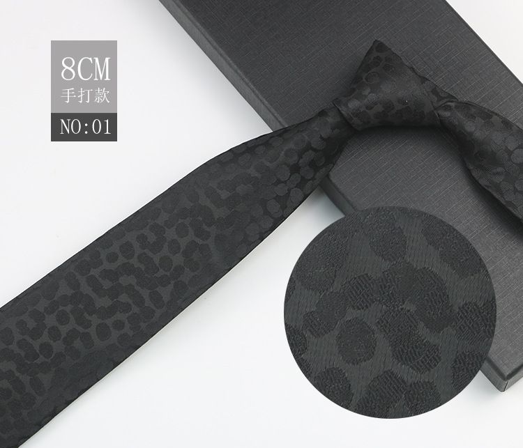 Black Patterned For Men Business Gentleman Shirt Professional Formal High-end Jacquard 8cm Striped Hand-tied Tie_voghion.com