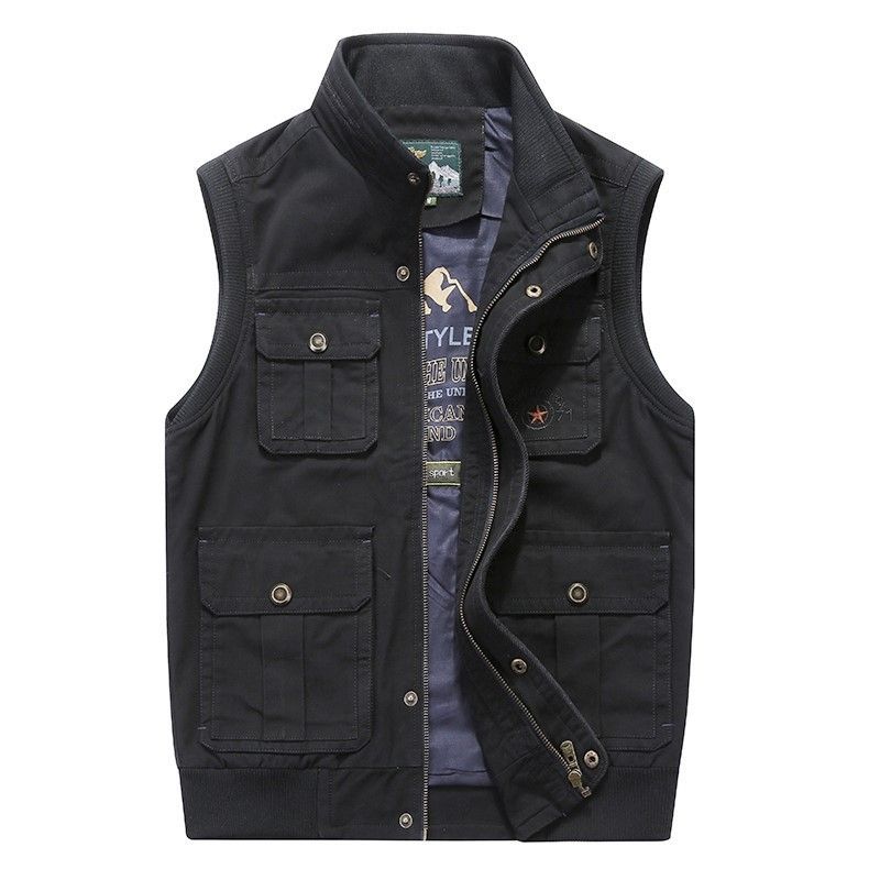 "Men's Multi-Pocket Cotton Vest For Outdoor Activities, Lightweight Casual Waistcoat, Plus Size Fishing Photography Vest_voghion.com