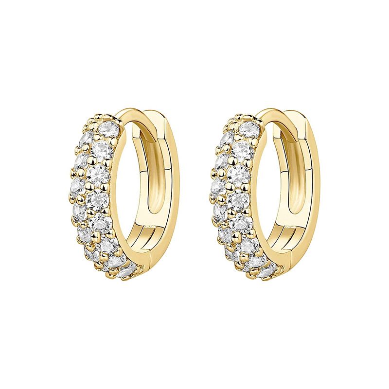 Ohrringe zweireihig Diamant rund Ring 14K Gold Ohrringe weibliche Modeschmuck_voghion.com
