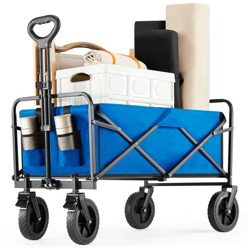 1pc Collapsible Foldable Wagon Cart, 330LBS Heavy Duty Utility Garden Cart With All-Terrain Wheels For Beach, Lawn, Sports, Camping, Black, 30"_voghion.com