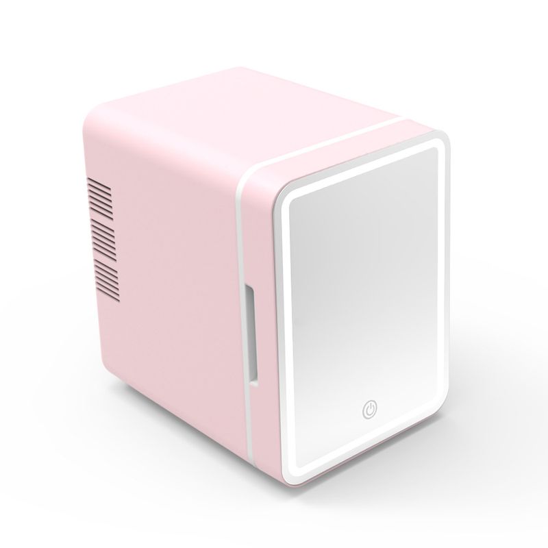 4L Mini Beauty Fridge With LED Lights And Mirror For Makeup, Portable Car Refrigerator_voghion.com