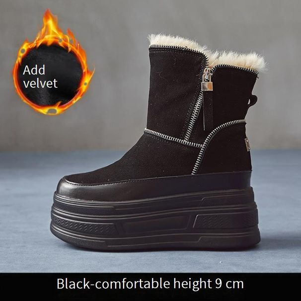 Women's Shoes Now Boots New Thick Cotton Shoes Thick Sole Warm Inner Height Increase Winter Plus Fleece_voghion.com